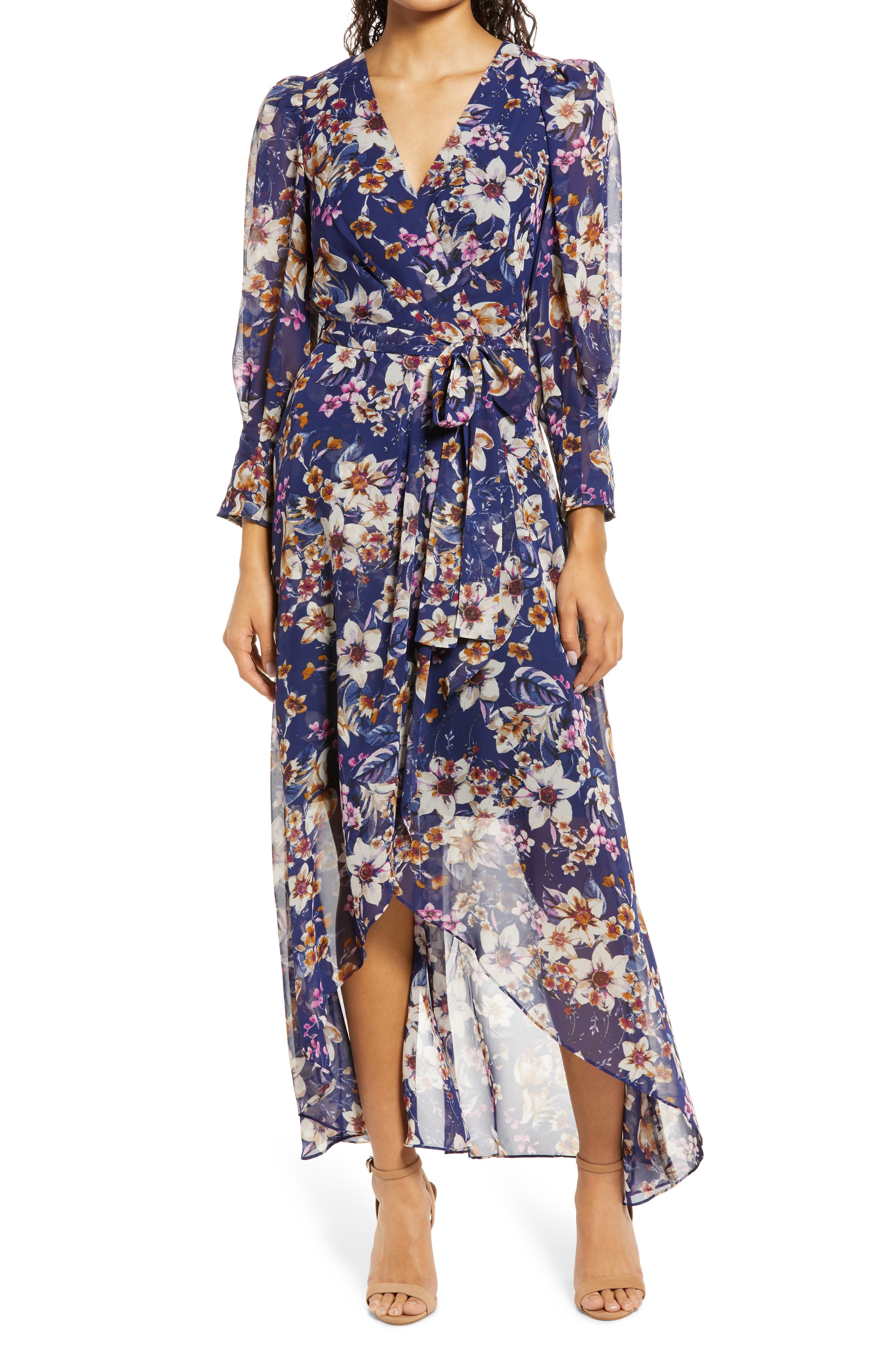 Eliza J Floral Print High-Low Faux Wrap Dress | Nordstrom